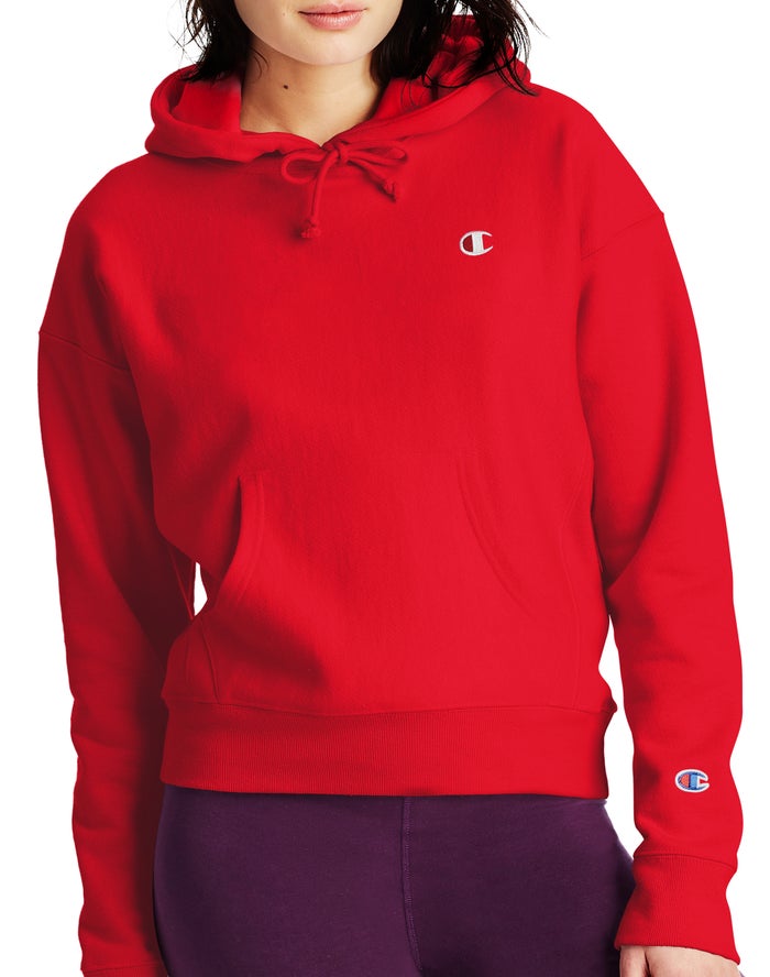 Champion Womens Hoodie NZ - Reverse Weave C Logo Red ( 5389-RCBQY )